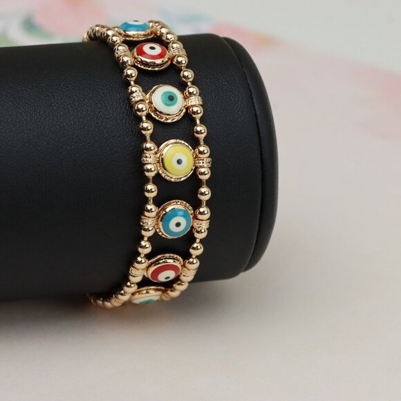 "Colorful Evil Eye Beaded Rose Gold Bracelet, XPBL0762 - Picture 9 of 12